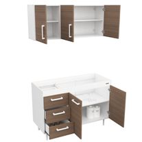 Combo cocina express melamina sin bacha 1,20 m blanco fte carvalho mezzo